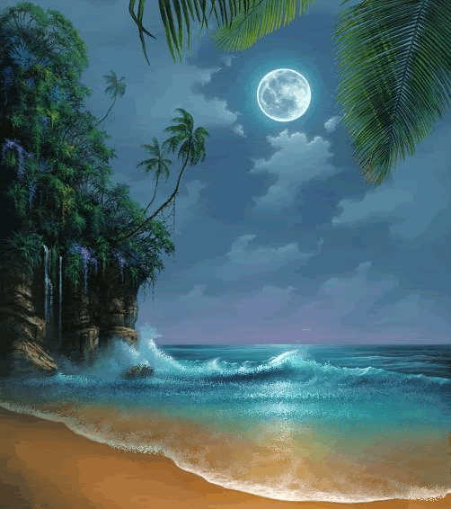 sea animated photo: Moonlit Beach Moonlitbeach.gif