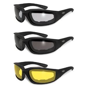 3 Pairs Kickback Foam Padded Motorcycle Sunglasses