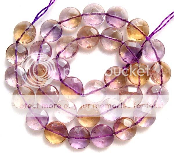 Natural Ametrine Faceted Flat Coin/Disc Beads 12mm15.5  