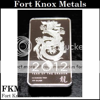 NTR Metals 2012 YEAR OF THE DRAGON 10 oz .999 Fine Silver Bullion 