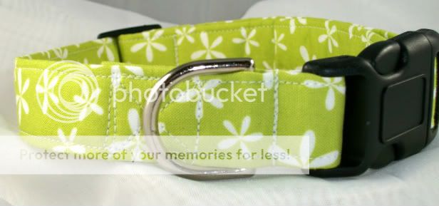 Lime Green White Flowers Designer Dog Collar Martingale Cotton Leash Harness